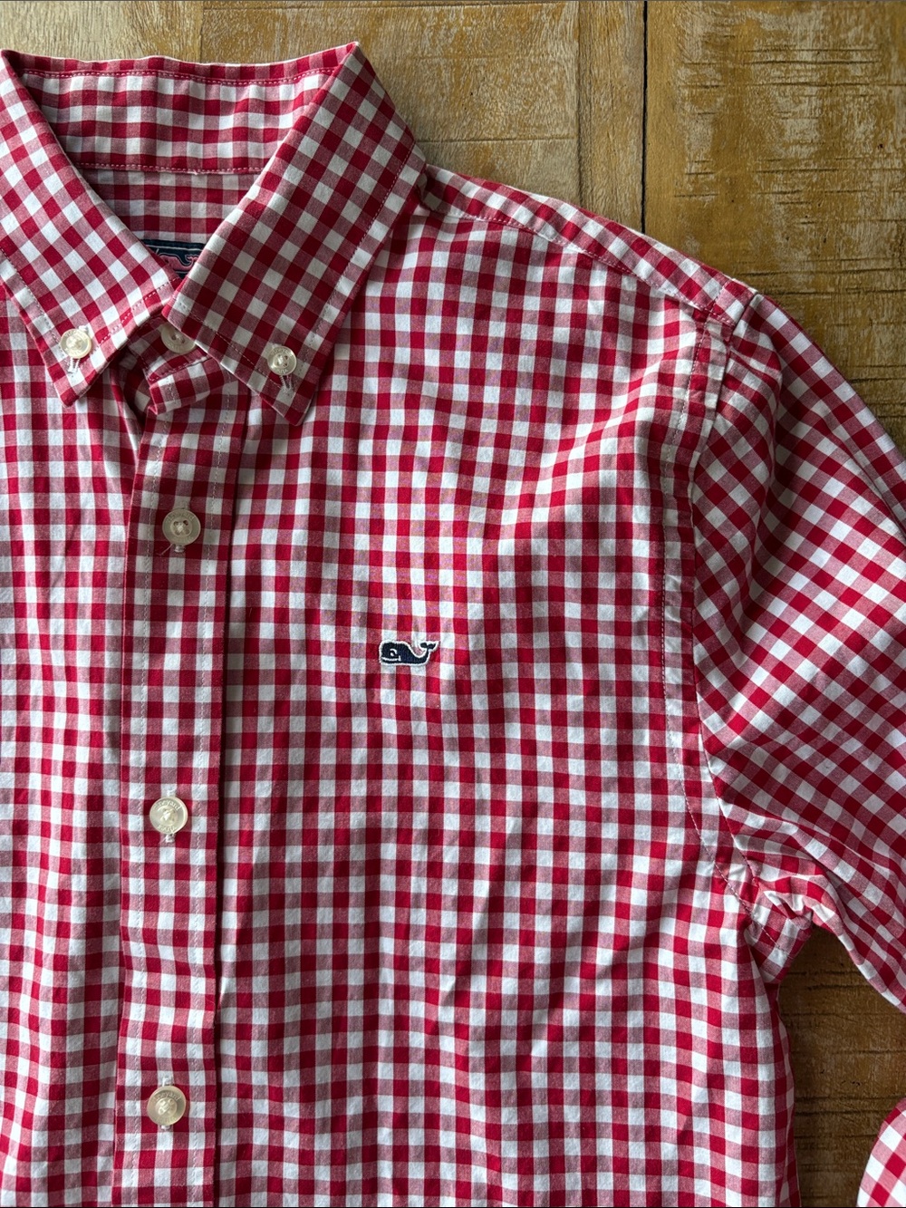 Vineyard Vines Boys Red Gingham Button-Down Shirt S(8-10)